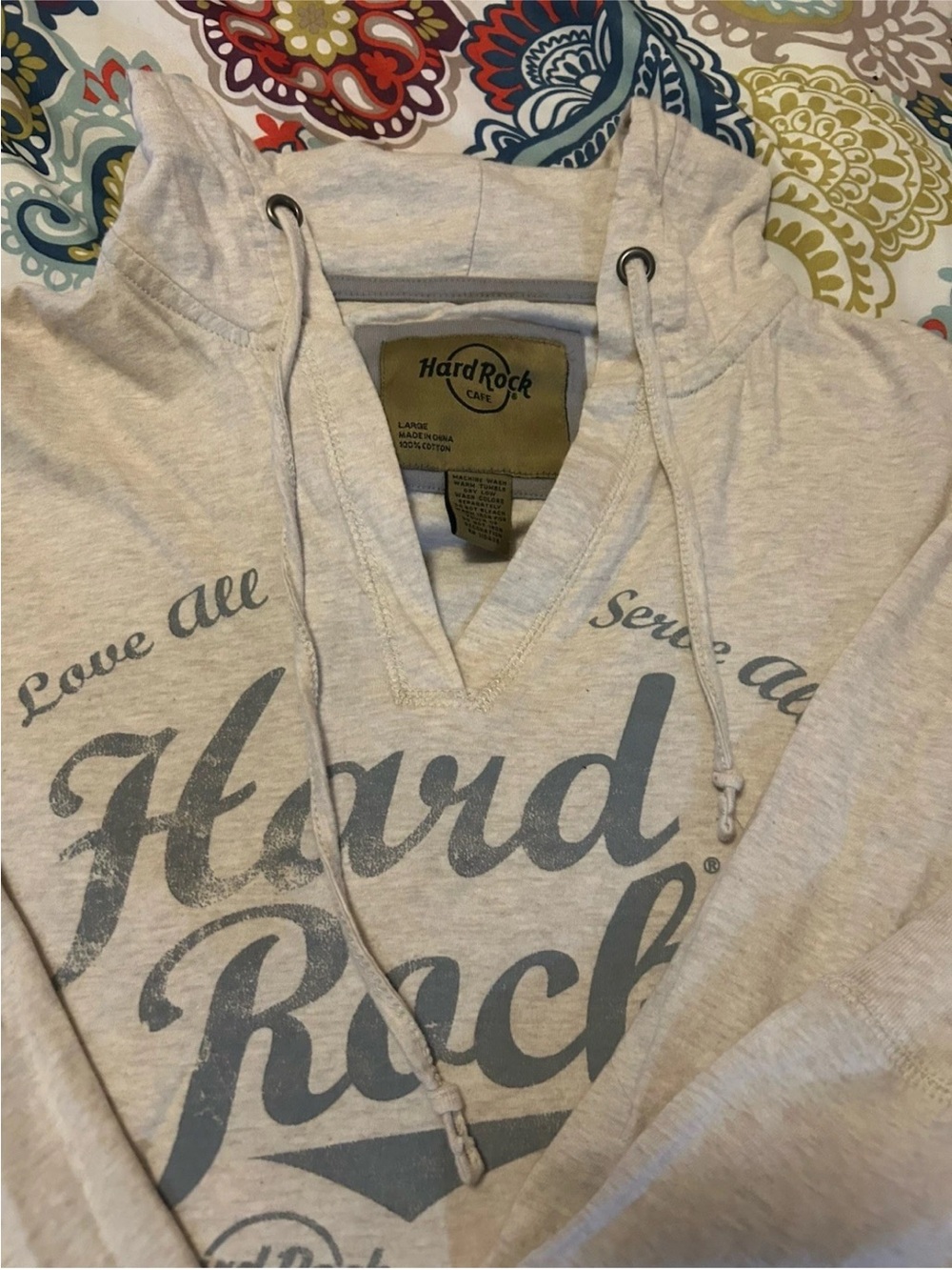 Hard Rock Cafe Light Gray Hoodie with Navy Logo